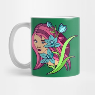 Pink Haired Girl and Blue Lilies Mug